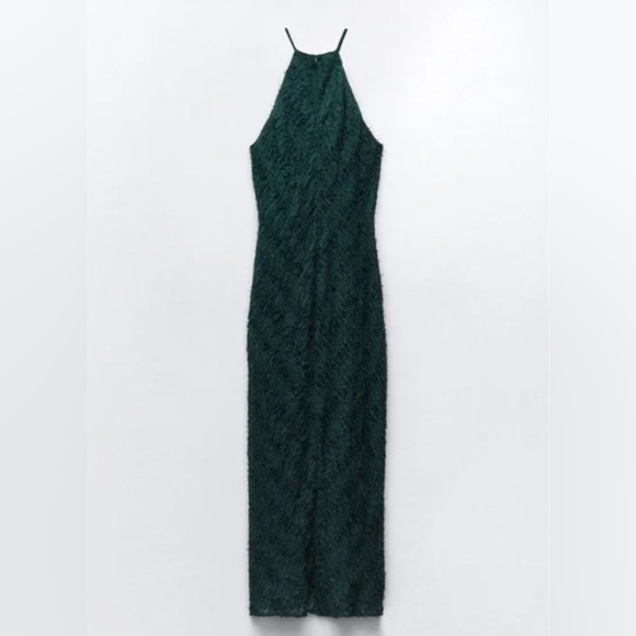 Zara HALTER DRESS WITH FRINGE. Bottle Green. Size S. New with Tags. - Picture 12 of 12